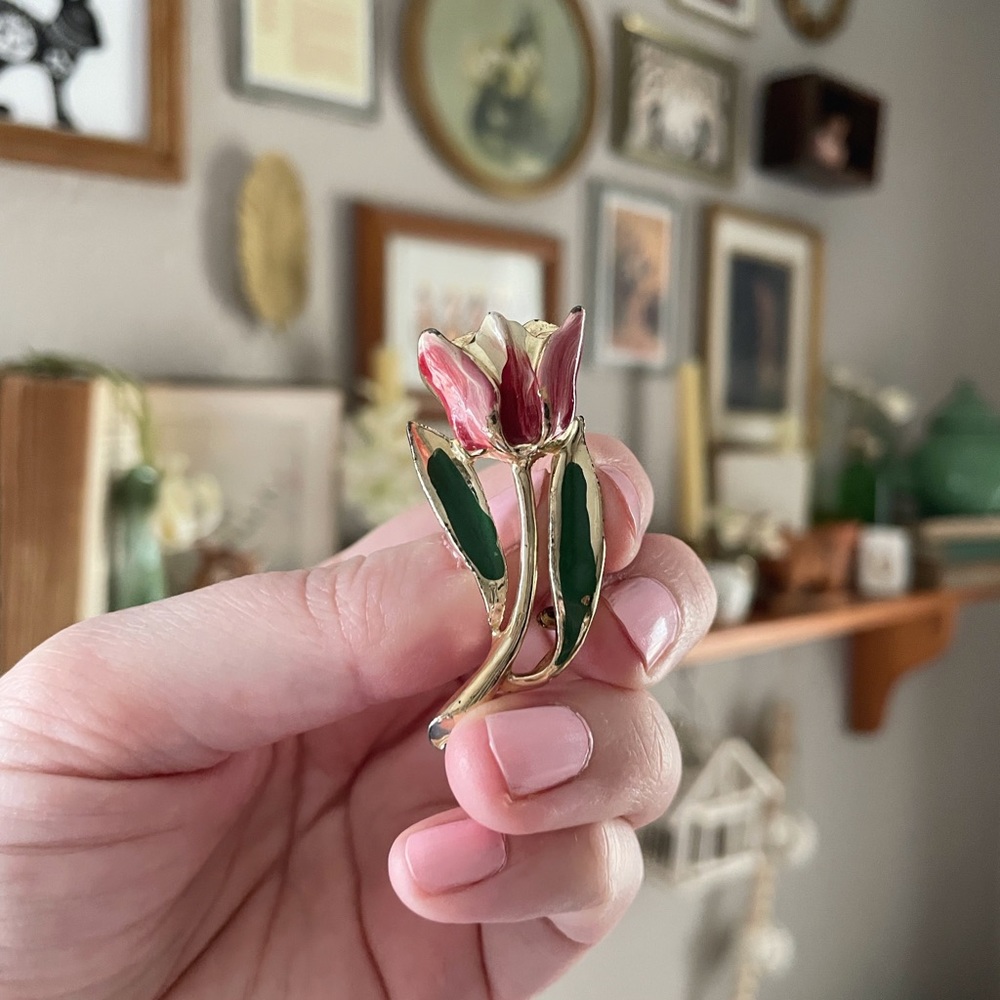Tulip Enamelled Brooch